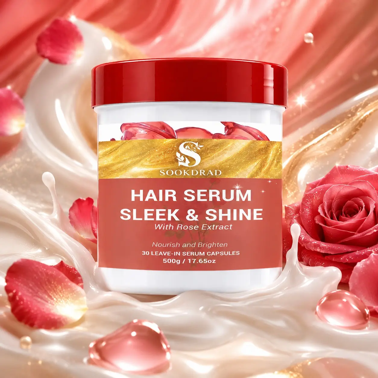 Hair Serum, Rose Extract, Sleek and Shine, Leave-in Serum Capsules, Nourish and Brighten, 30 Capsules