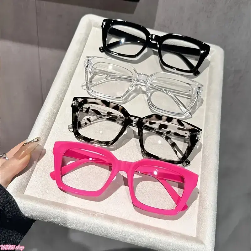 2026Unisex 4-Pcs Classic Full-Rim Non-Prescription Glasses - Angular, Mini-Frame, 1.75-Inch, Fixed-Body, Geek Styles, Fashionable Lightweight Durable Frame for Daily & Office Use, Angular Non-Prescription Glasses, Mini-Frame Non-Prescription Glasses