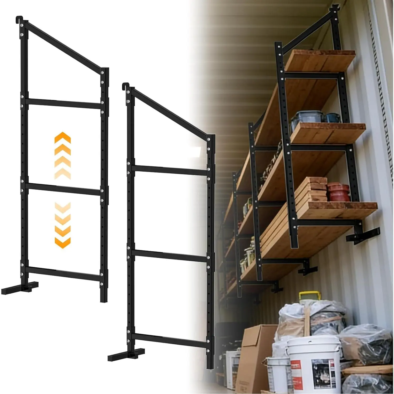 Shipping Container Shelf Brackets 2 Pack, 58" H x 23" W Bracket Adjustable Heavy Duty Steel Cargo Shipping Container Shelves, 3-Tier Power Coated Shipping Container for Organization, Black