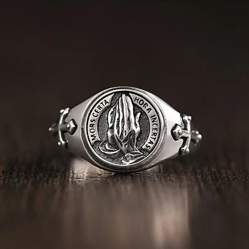 Prayer Hand Ring, Trendy, Personalized, Creative, Retro Style, Open Ring for Boyfriend
