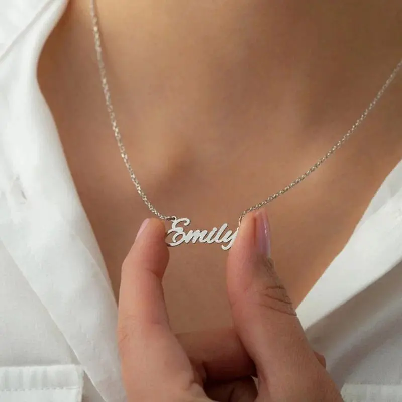 Customized 925 Sterling Silver Name Necklace For Women Personalized Custom Nameplate Jewelry Birthday Gift