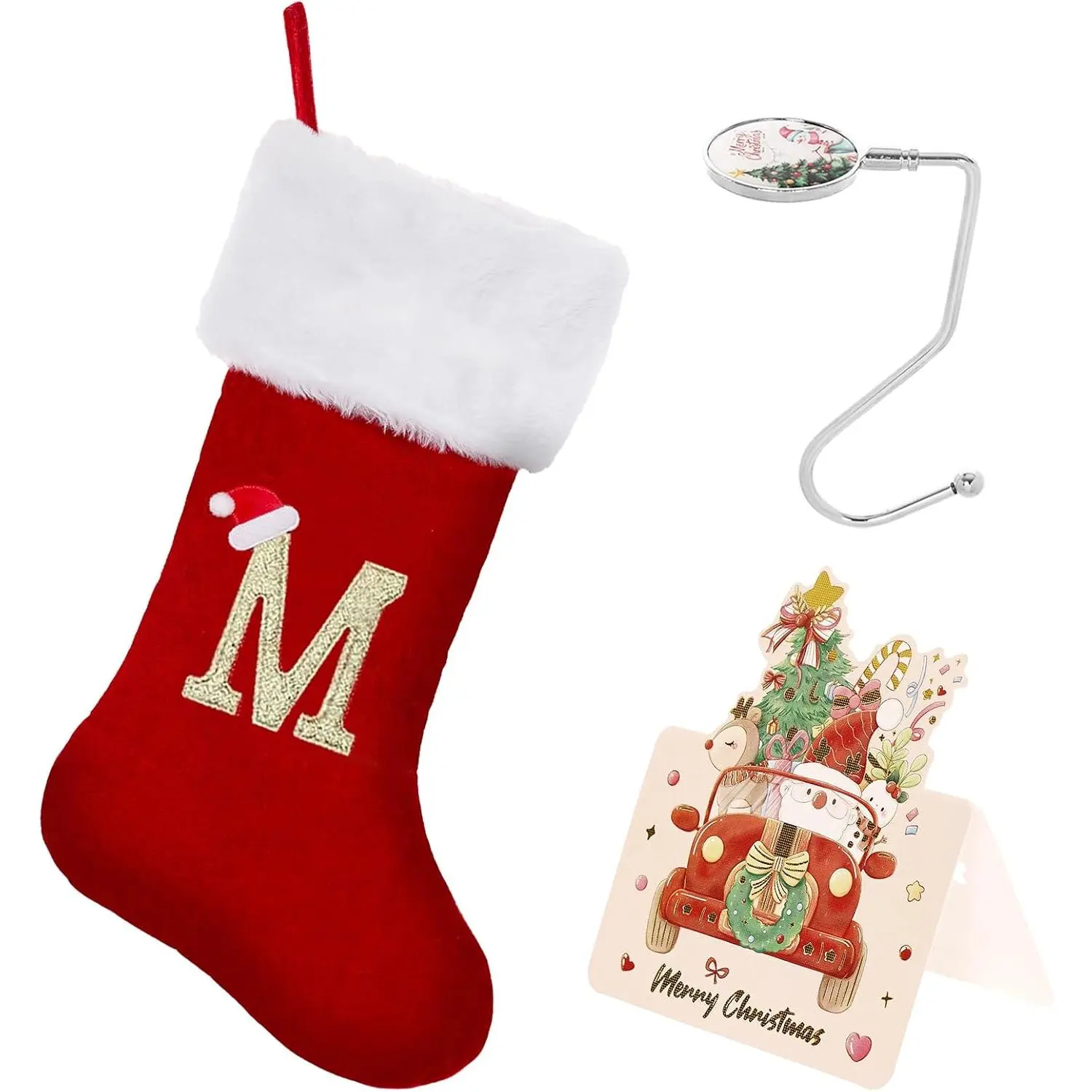 Christmas Stockings with Initials,20 Inches Large Monogram Letter Xmas Stocking with Gold Trim, Velvet Personalized Stockings Decorations for Family Holiday Season Decor(Red M)