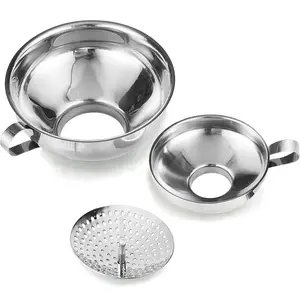Canning Funnel with Strainer for Wide and Regular Mason Jars - Wide-Mouth Funnels for Kitchen Use - Canning Supplies Kit - Stainless Steel - 3 Pack (Small and Large)