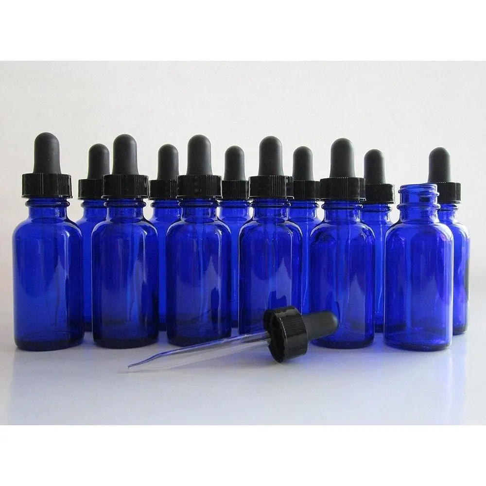 Yesker B36-12 Cobalt Glass Bottles with Glass Eye Dropper, 1 oz Capacity, Blue (Pack of 12)