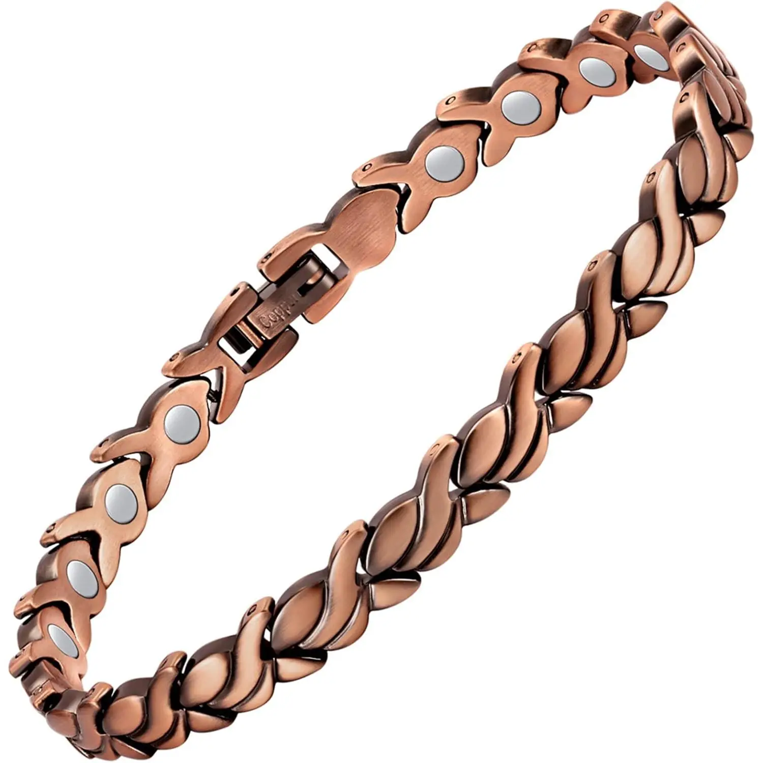99.99% Solid Copper Magnetic Bracelet for Women, Unique Fishtail Chain Jewelry with X-Shaped Links, Magnetic Links, X Shape, Chain Jewelry Bracelets & Bangles, All Seasons, Female Wear, Everyday Wear, Fishtail Shape