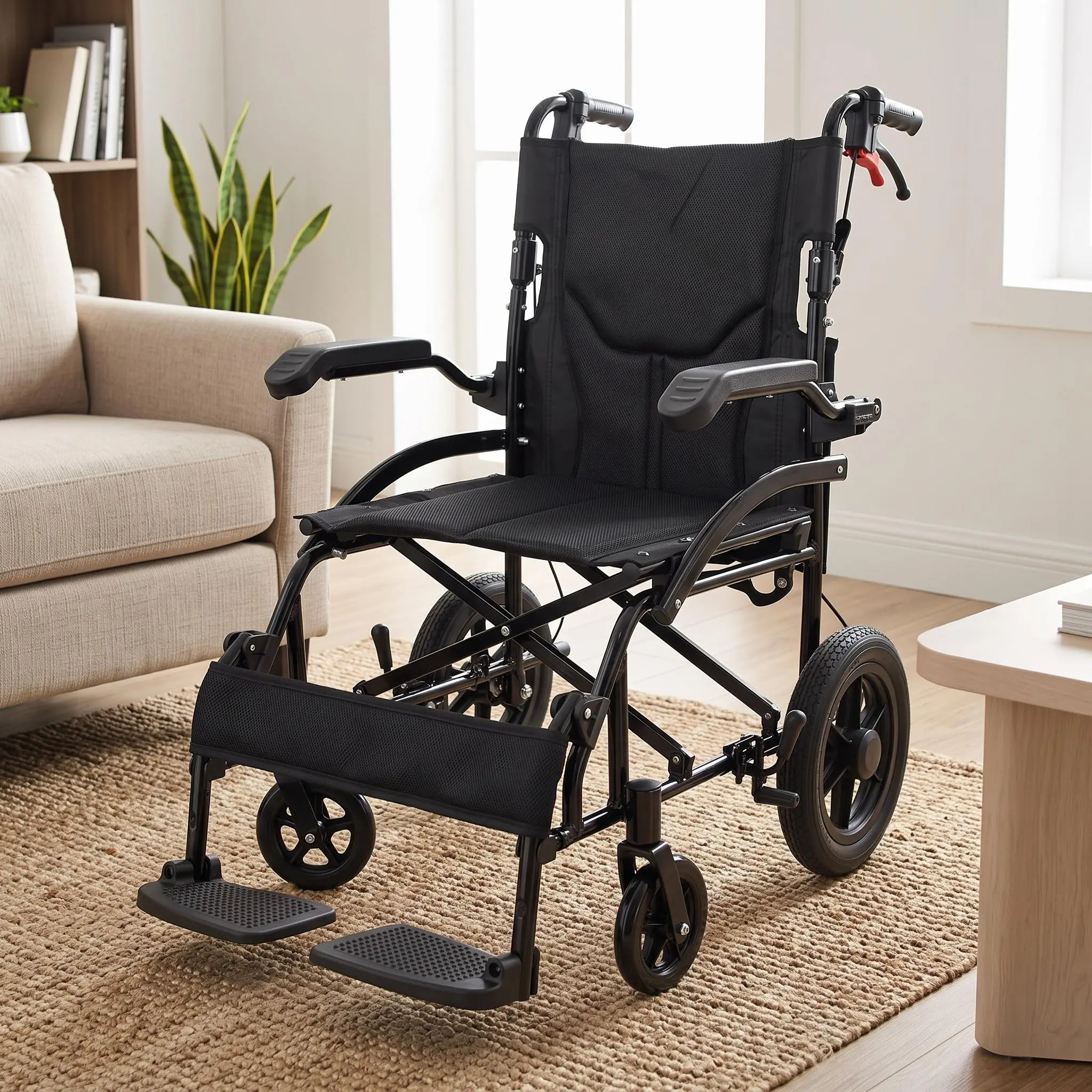 Lightweight Collapsible Aluminum Transport Wheelchair for Seniors Adults, Portable Travel Mobility Chair with Flip-Up Armrests, Swing-Away Footrests & Lockable Handbrakes
