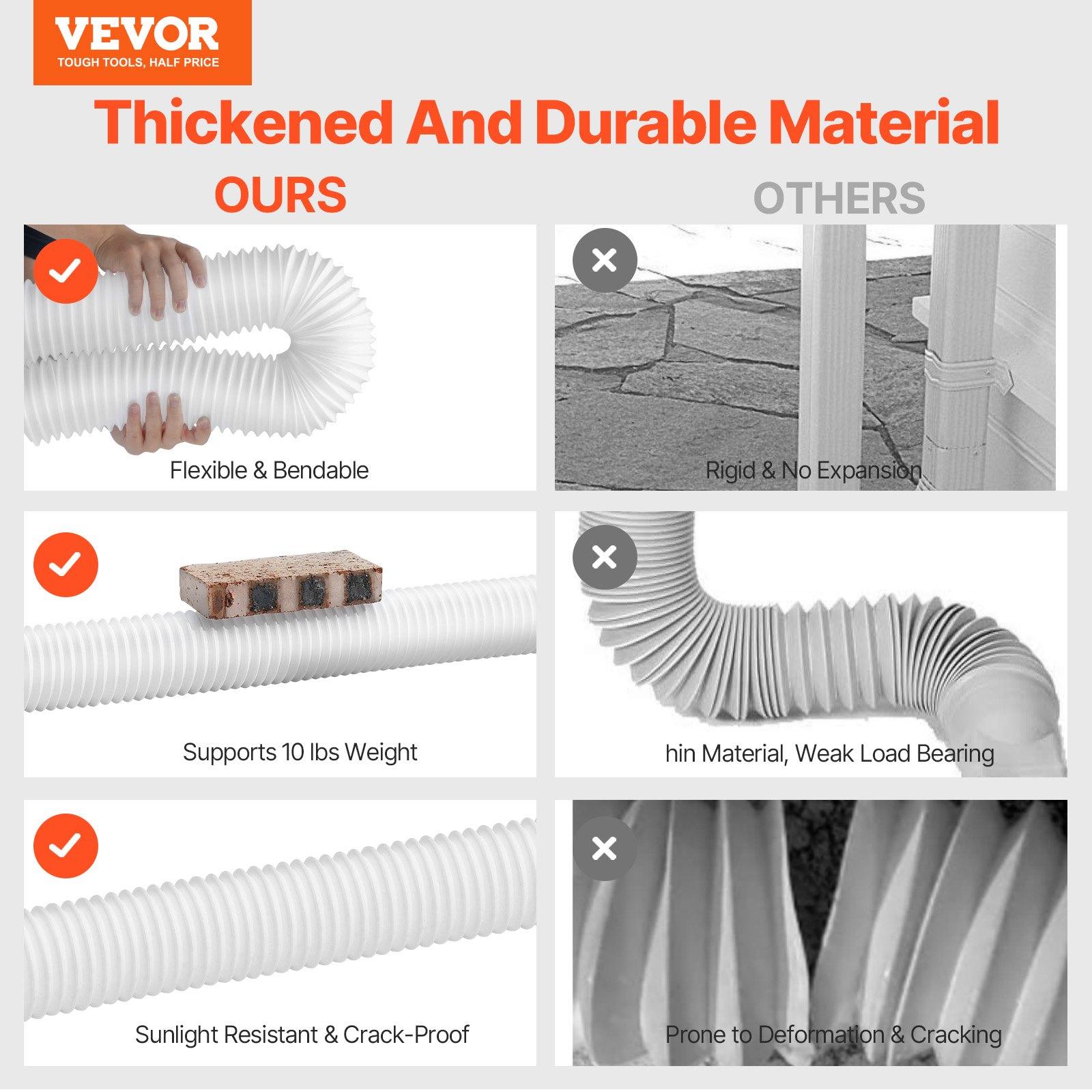 VEVOR Rain Gutter Downspout Extensions, 2-Pack Flexible Downspout Extender, Down Spout Drain Extension Extendable from 22" to 63", Gutter Extensions with Adapters, for Rainwater Drainage, White VEVOR Rain Gutter Downspout Extensions, 2-Pack Flexible Downspout Extender, Down Spout Drain Extension Extendable from 22" to 63", Gutter Extensions with Adapters, for Rainwater Drainage, White