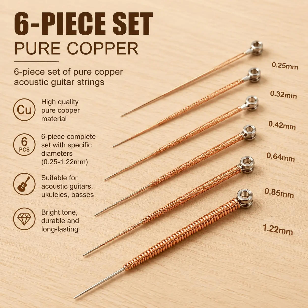 Professional Anti-Rust Phosphor Bronze Guitar Strings Set, Acoustic High-Quality Upgrade Steel Strings, Durable Snapping-Resistant Core Instrument Accessories, for Dormitory Stage & Multi-Scenario Use