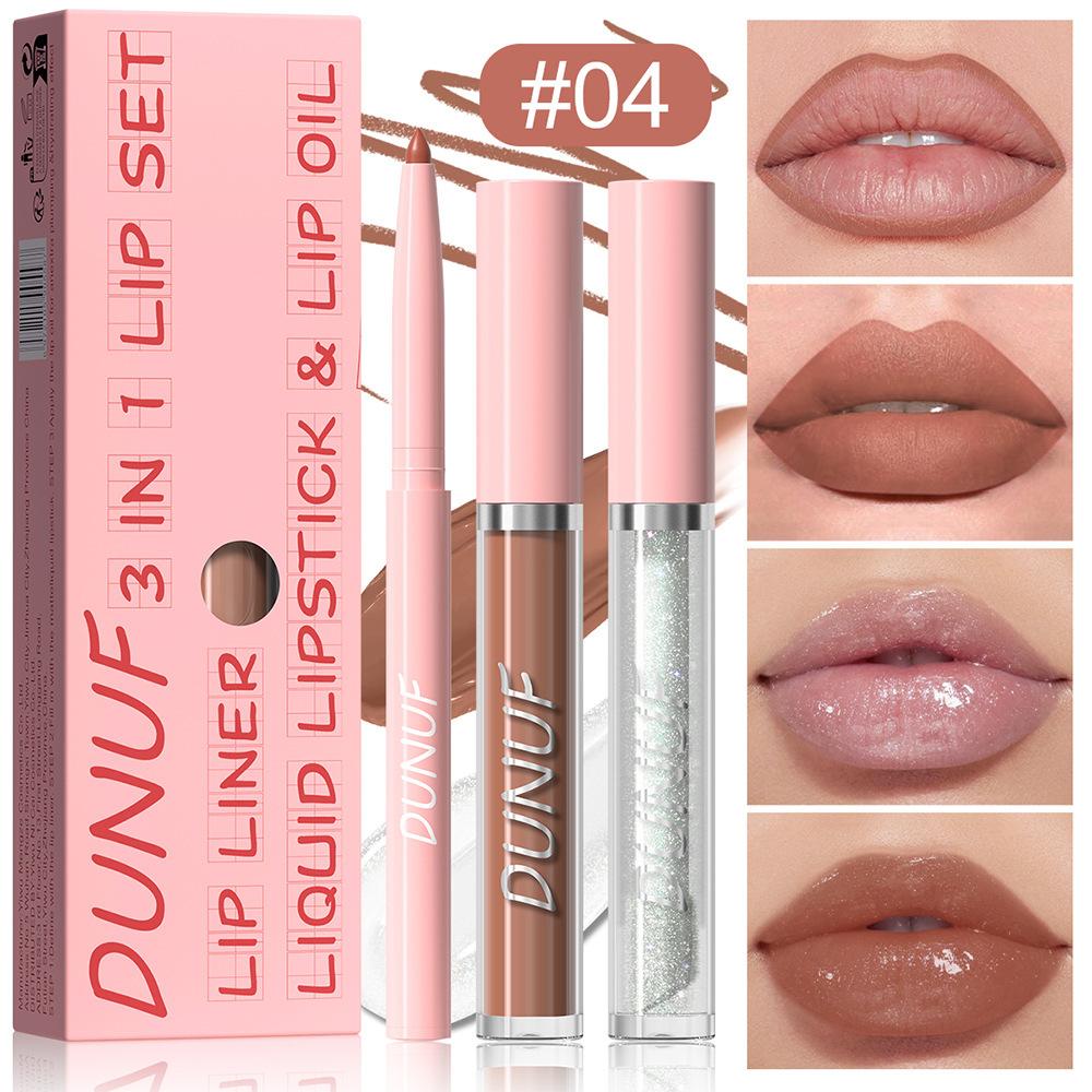 3PCS Nude Brown Lip Liner and Matte Lipstick Makeup Sets,3in1 Vegan Lipstick Lip Liner and Gloss Stain Set Long Lasting Waterproof labiales mate 24 horas originales matte largaduracion
