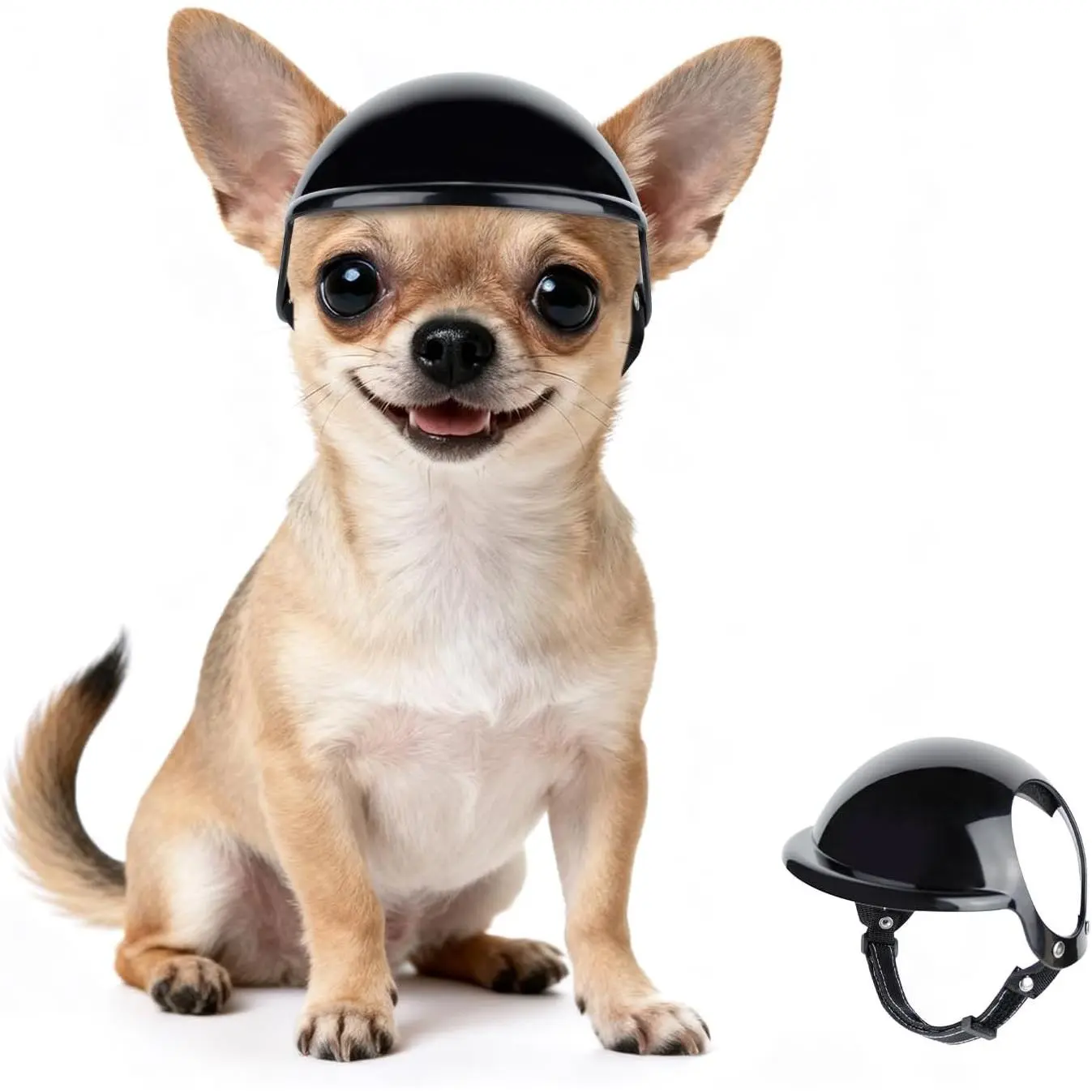 Dog Helmet for Small Dogs, XSmall Chihuahua Dog Motorcycle Helmets with Ear Holes, Pet Safety Hat Extra Small Doggy Helmet for Puppy & Cats Head Protection, Adjustable, Black XS