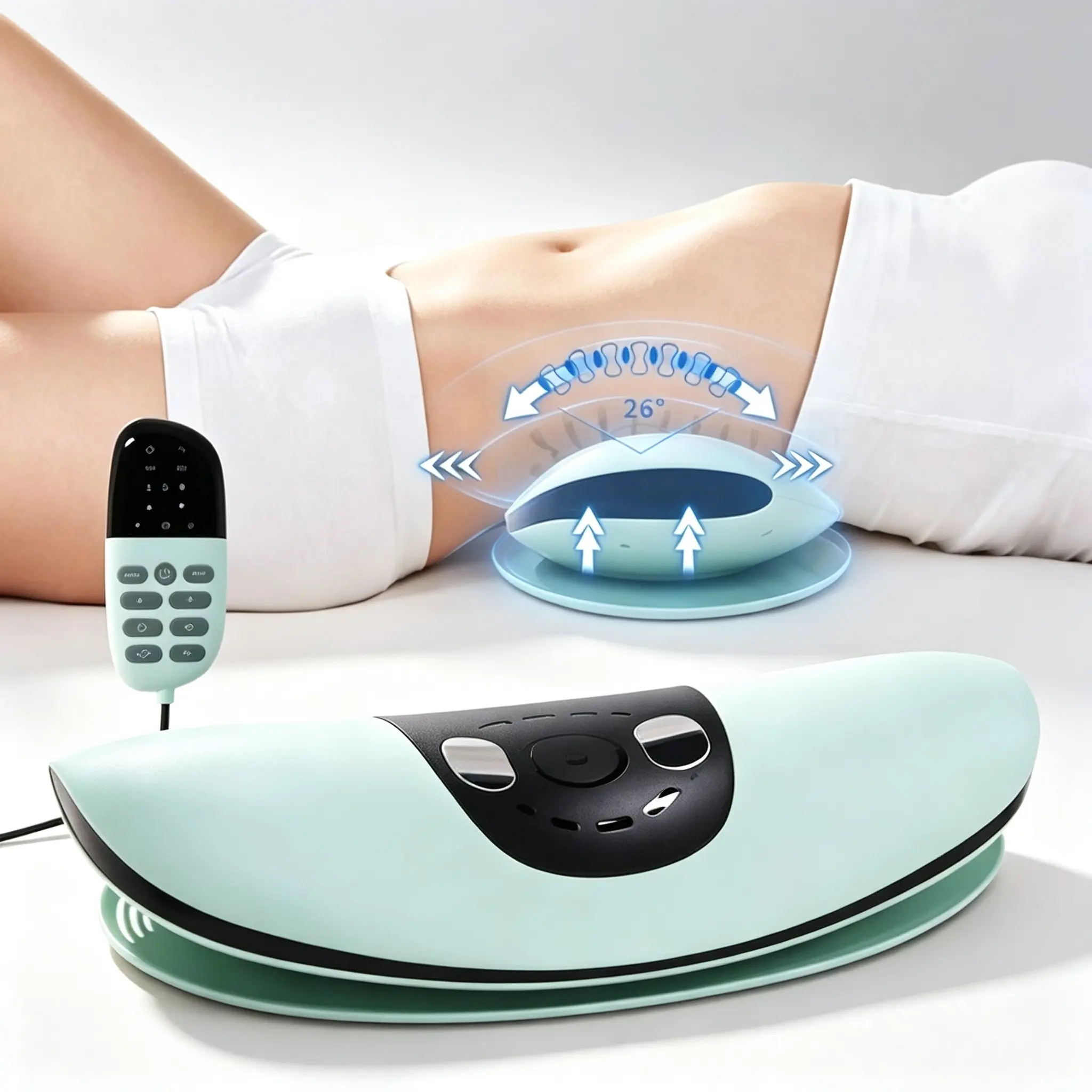 Portable Smart Lumbar Traction Massager, Multi-Function Back Stretch, Adjustable Heating, EMS Pulse, Vibration, Self-Care Gift for Men and Women