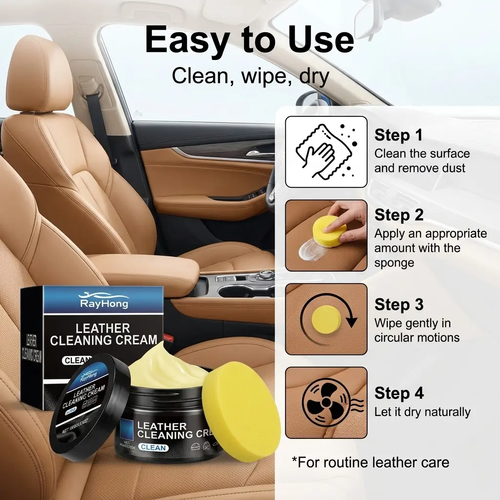 Leather Cleaner Cream, Multi-Purpose Leather Cleaning Paste for Leather Seats, Sofas, Bags, Shoes, Purses, Jackets, Car Interior Leather, Stains, Dirt, Grime, Surface Care, Leather Conditioner Style Care and Daily Leather Maintenance Use
