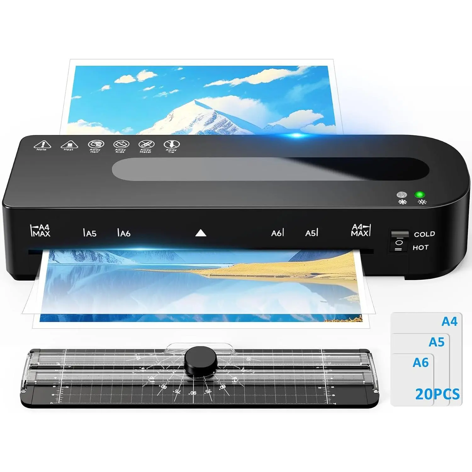 9 Inch Laminator Machine Hot & Cold with 20 Laminating Sheets and Trimmer | A4 Laminating Machine for Office, School, Business and
