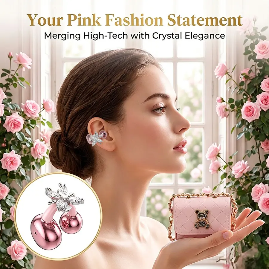Cute Purse Shaped Wireless Earbuds, Earphones, Little Bears Style Earrings, Charging Case Included, Stereo Bass for iPhone & Android, Perfect Gift