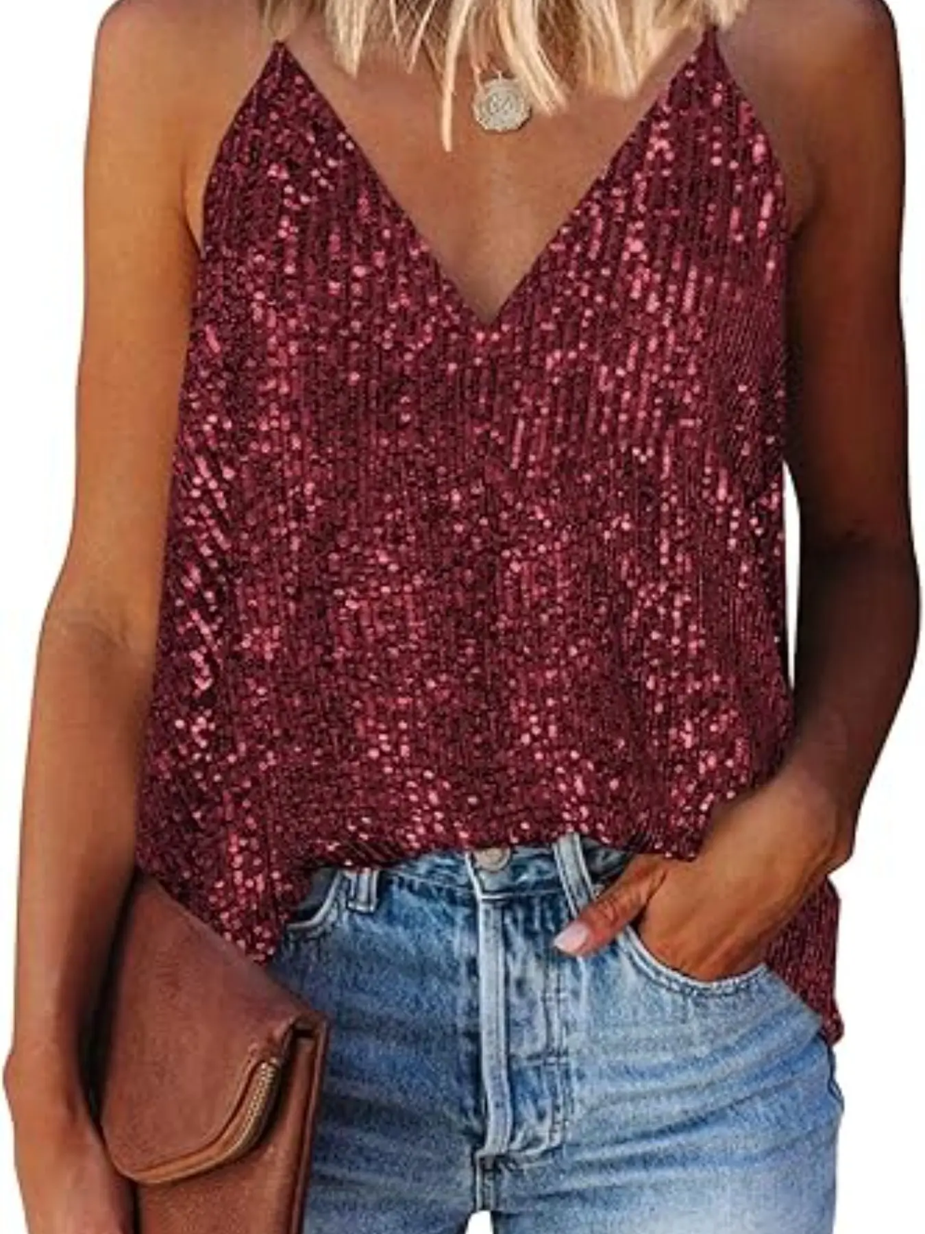 European and American Fashion New Sequin Vest Top, Casual Summer Sleeveless Strap Outerwear, Women's Inner Wear, Loose-Fitting, All Seasons