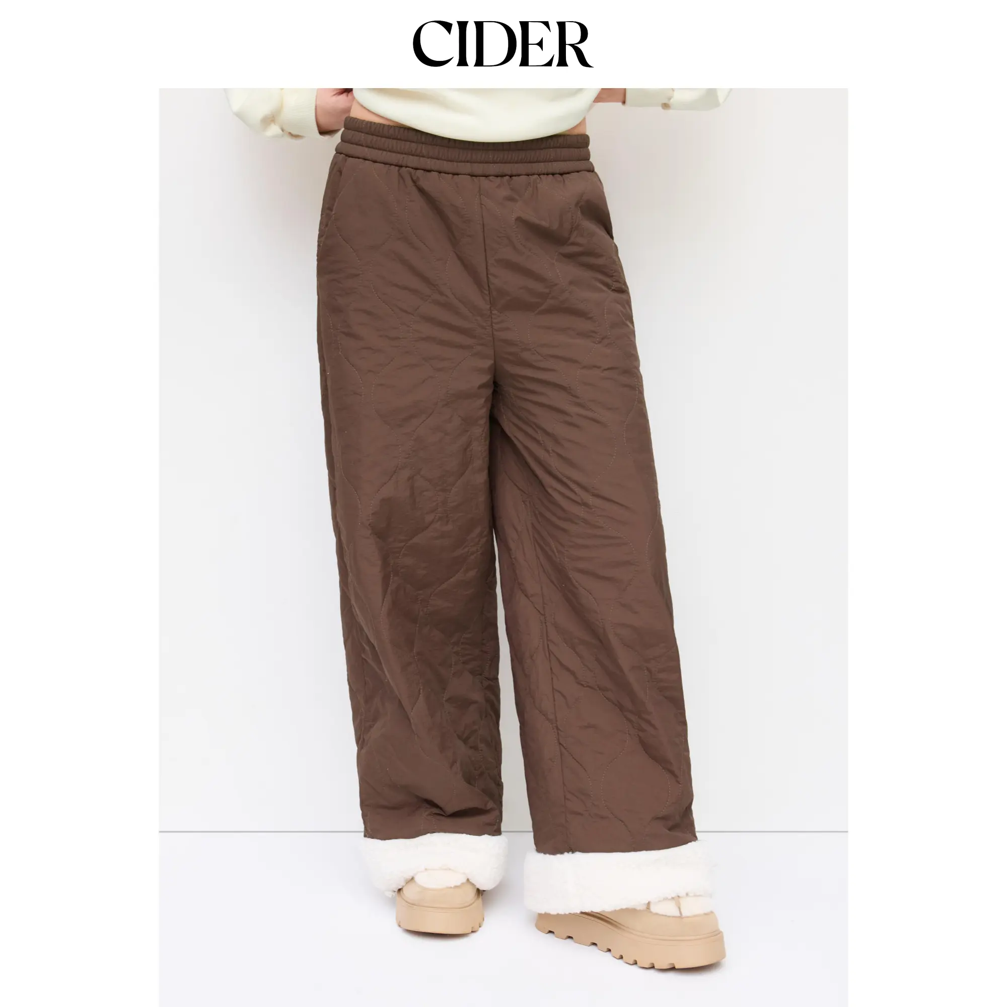 Cider Fleece High Rise Quilted Wide Leg Trousers