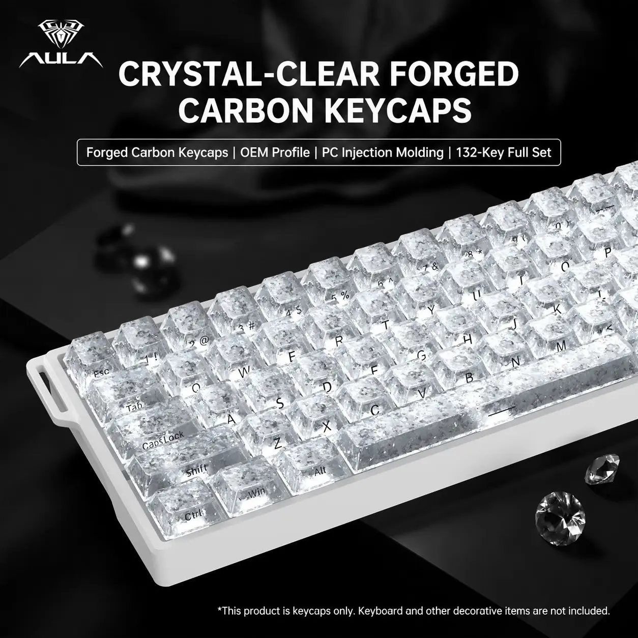 Aula Carbon Fiber Keycaps, Keycap Set, PC Transparent Material, Clear Keycaps, Side Characters, High-End Design, Compatible with Multiple Keyboard Layouts