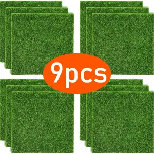 9-Piece Artificial Grass Set, Fake Lawn Mat, Decorative Fake Greenery, Carpet, Realistic Moss Grass, Micro Landscape, Home Floor Decor, Indoor/outdoor Use