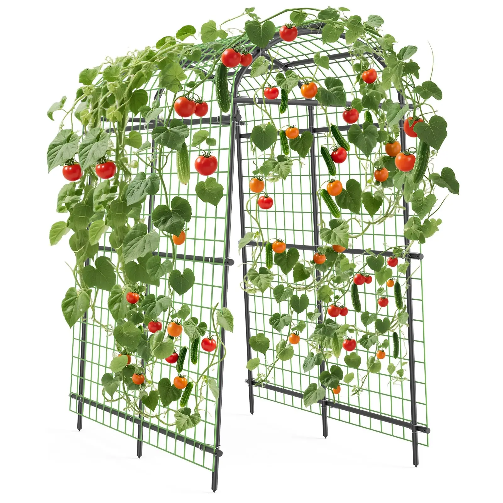 7.5FT Tall Garden Arch Trellis, Black Heavy Duty Metal Climbing Plant Support Trellis with Netting, 72.05x45.28x90.55 Inch Outdoor Pergola Arbor, Adjustable Garden Arch Frame for Vegetables Flowers Vines Wedding Party Decor