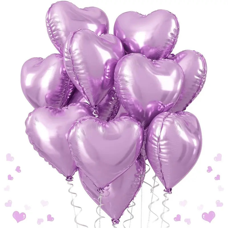 Purple Foil Heart Balloons, 12Pcs Lavender Purple Heart Shape Foil Balloons, 18 Inch Light Purple Helium Heart Balloons for Girls Women Birthday Wedding Baby Shower Valentines Anniversary Party Balloons