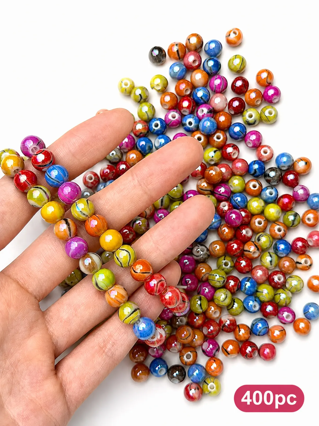400 pcs 8mm multicolor AB-coated shiny swirl lollipop pattern acrylic loose beads