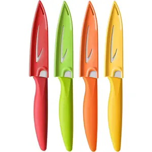 Paring knife, 4PCS Paring knives (4 Knives and 4 Knife cover), 4 Inch Peeling Fruit and Vegetable Knife, Ultra Sharp Kitchen Knives, German Steel, PP Plastic Handle