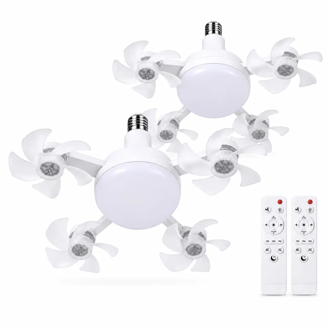 4 Fans Screw In Ceiling Fan Light 2/4Pack with Remote Control 20 Inch Foldable LED Socket Fan Light E26 Medium Base Ceiling Fan Blades Quiet Airflow Bright Lighting Easy Installation for Bedroom Kitchen Garage Office and Dorm