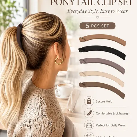 5-Piece Matte Banana Hair Clip Set for Women, Sweet Elegant Non-Slip French Barrette Clips for Ponytails, Buns and Half-Up Hairstyles, Daily Party Travel Hair Style Accessory, Hair Accessories