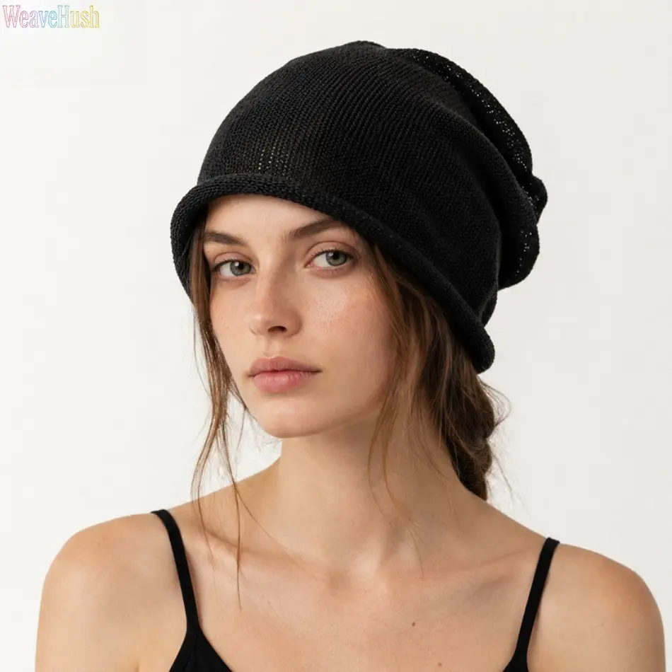Women's Slim Fit Layered Knitted Beanie - Thin, Breathable, Lightweight, Stretchy Medium Size Outdoor Wear for Casual Sport, Outdoor Travel - Unisex Spring Summer Sports Headwear