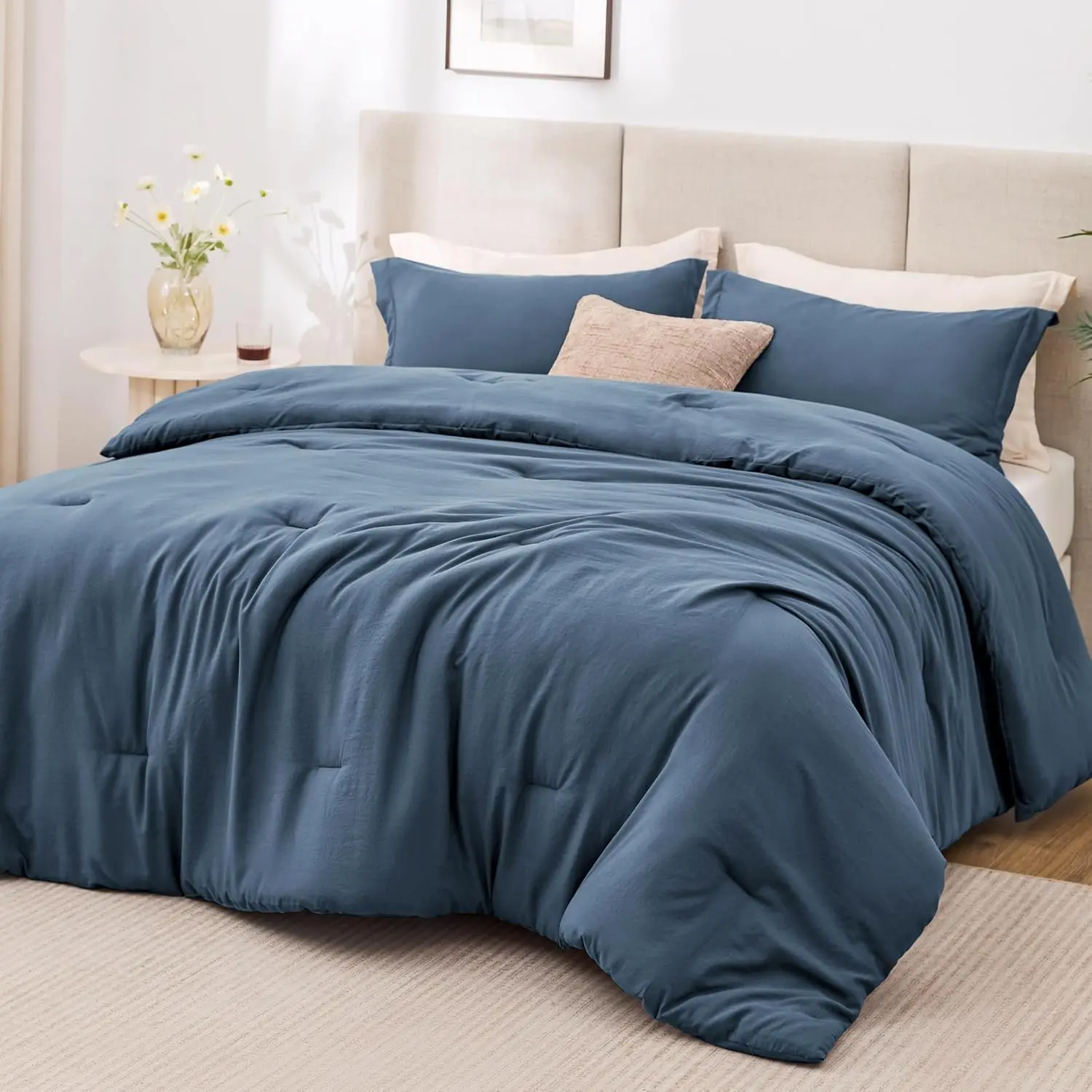 Navy Blue Twin/Twin XL Comforter Set, 2-Piece Prewashed Bed Set with 1 Comforter (66 x 90 in) & 1 Pillowcase, Lightweight & Breathable for All