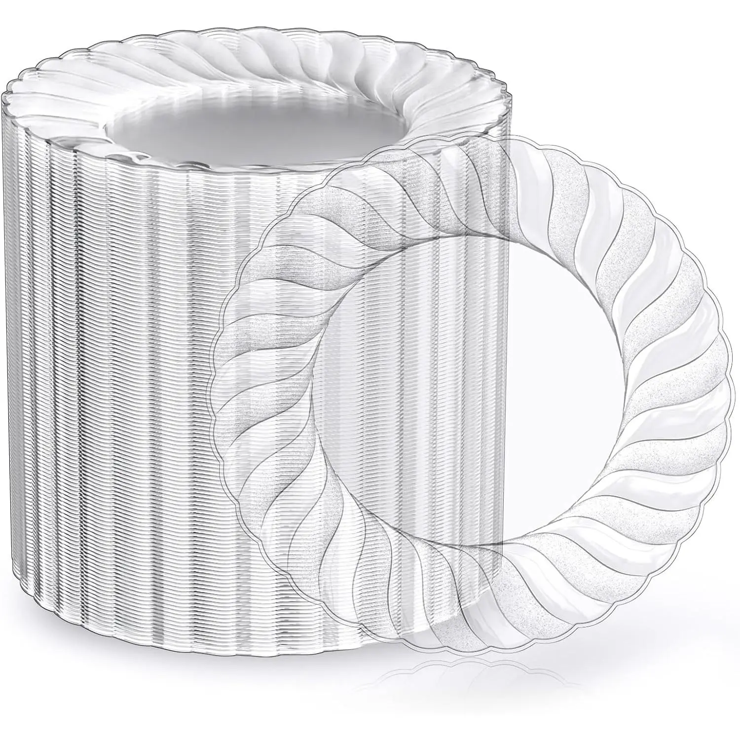100 Count 6 Inch Clear Plastic Plates, Disposable Heavy Duty Salad Dessert Plates-  Hard Plastic Plate Fancy Disposable Clear Plate for Weddings, Parties and Events