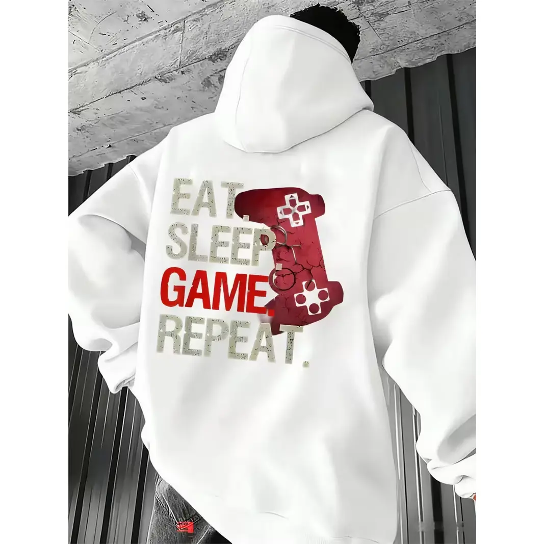 Women's Long Sleeve Casual Classic Print Hoodie - Red Game Controller Graphic, Oversized Comfort Cotton White Tops, Perfect Valentine Gift For Gamer Boys