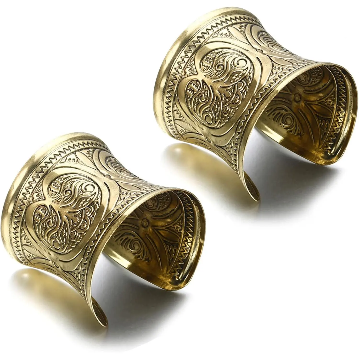 2PCS Chunky Cuff Bracelet – Vintage Open Wide Gold Silver Bangles, Cosplay Belly Dance Jewelry for Women