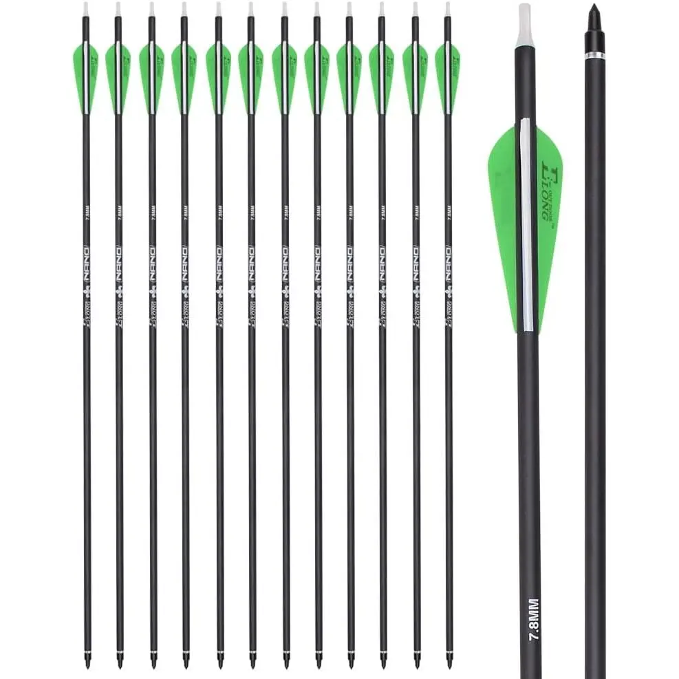 Carbon Archery 26/28/30Inch Practice Hunting Arrows with 100 Grain Removable Tips for Compound & Recurve Bow (Pack of 12)