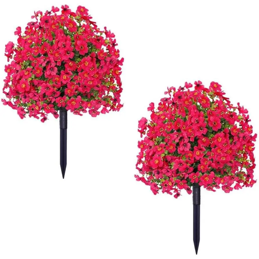 2-Pack UV-Resistant Artificial Bushes – Faux Flower Plants with Ground Spike, Realistic Shrubs for Garden, Porch, Patio & Indoor Use