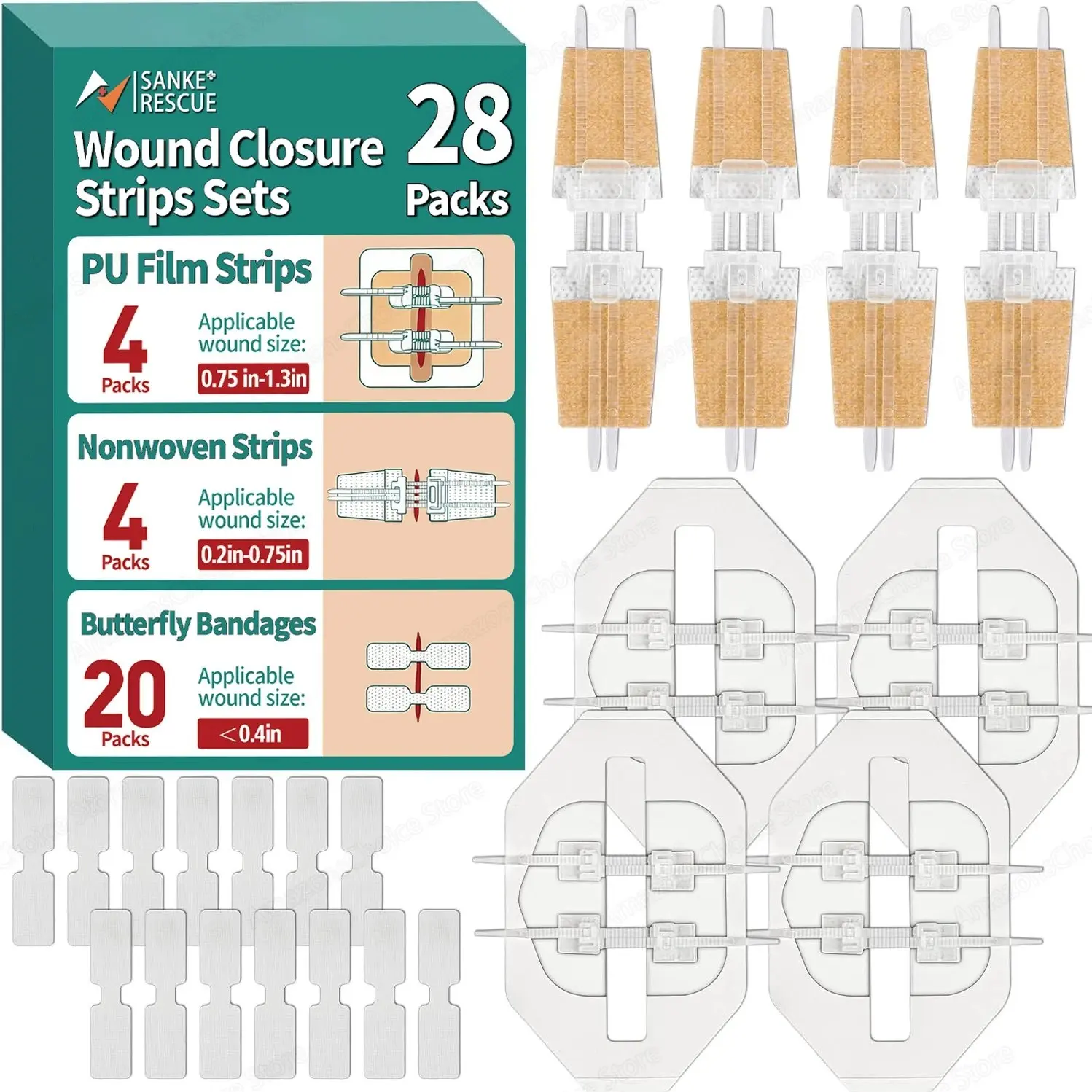 28-Piece Skin Zipper Bandages, Emergency Wound Closure Kit, Ideal for Outdoor Activities, Camping, Home Travel Essentials
