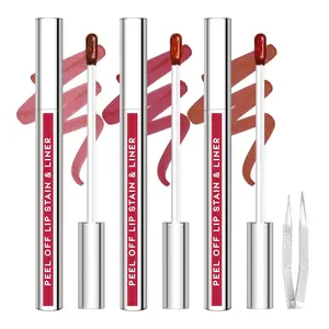 3 Pcs Peel Off Lip Stain Set with Tweezer, Long Lasting Waterproof Matte Lip Tattoo Tint, Transfer Proof Highly Pigmented Lip Makeup, Shades #809+810+811