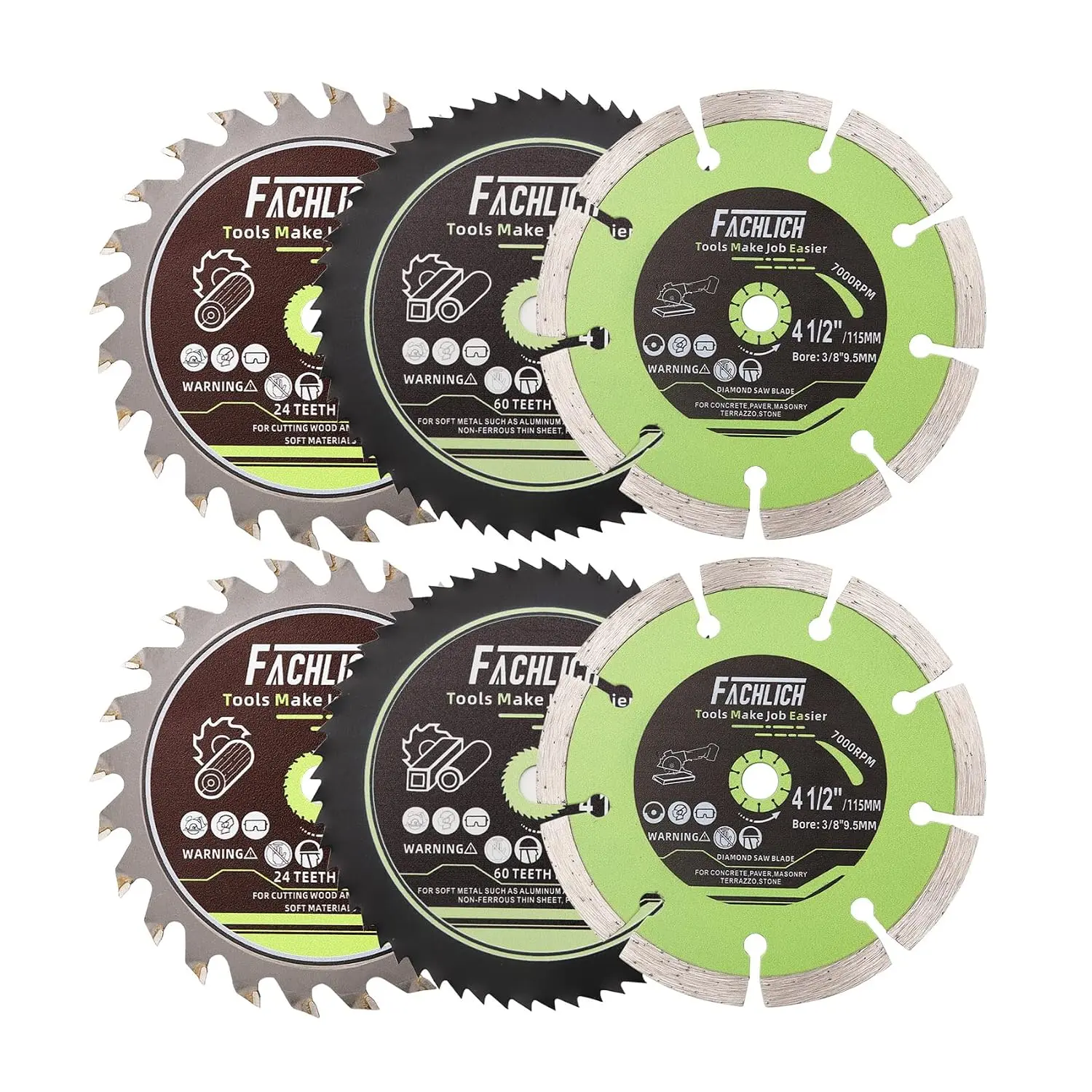 4-1/2" Saw Blades Set,6pcs HSS/TCT/Saw Blades,3/8 inch Arbor