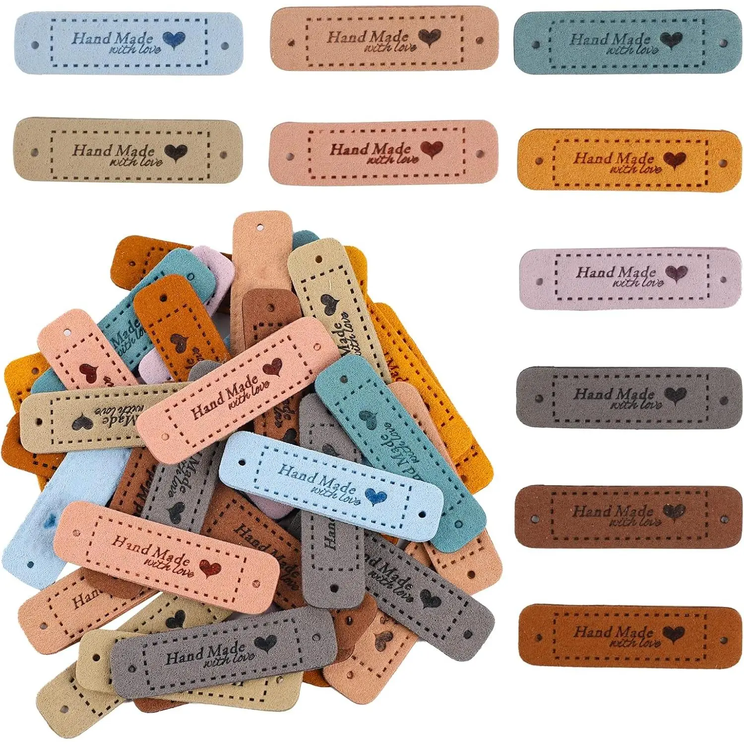 50 count  Tags for Crochet  Leather Labels Faux Handmades with Love Leather Tags for Handmades Items Embellishment Knit Accessories with Hole for DIY Crafts Sewing Crochet Knitting Hats