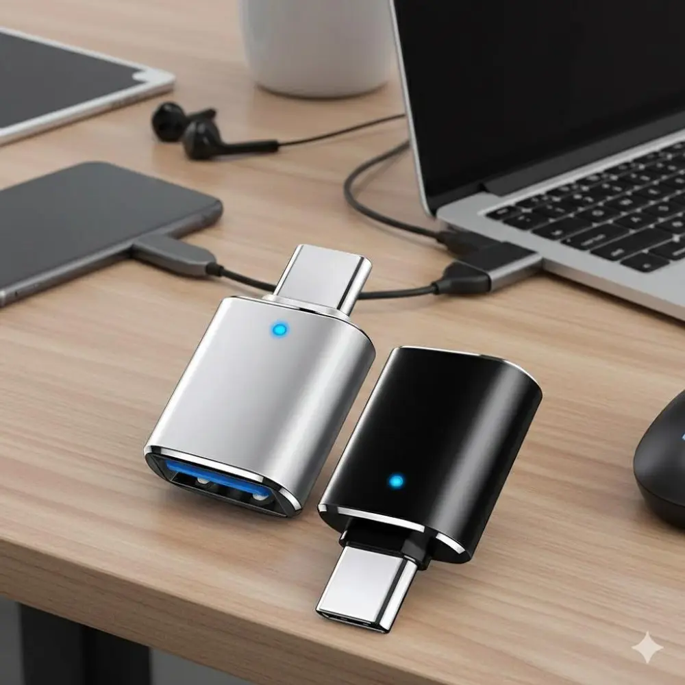 USB-C to USB-A 3.0 OTG Adapter for Smartphones Tablets - Fast Data Transfer, External Storage, Keyboard & Peripherals Connection with LED Indicator, Portable Cross-Interface Solution.