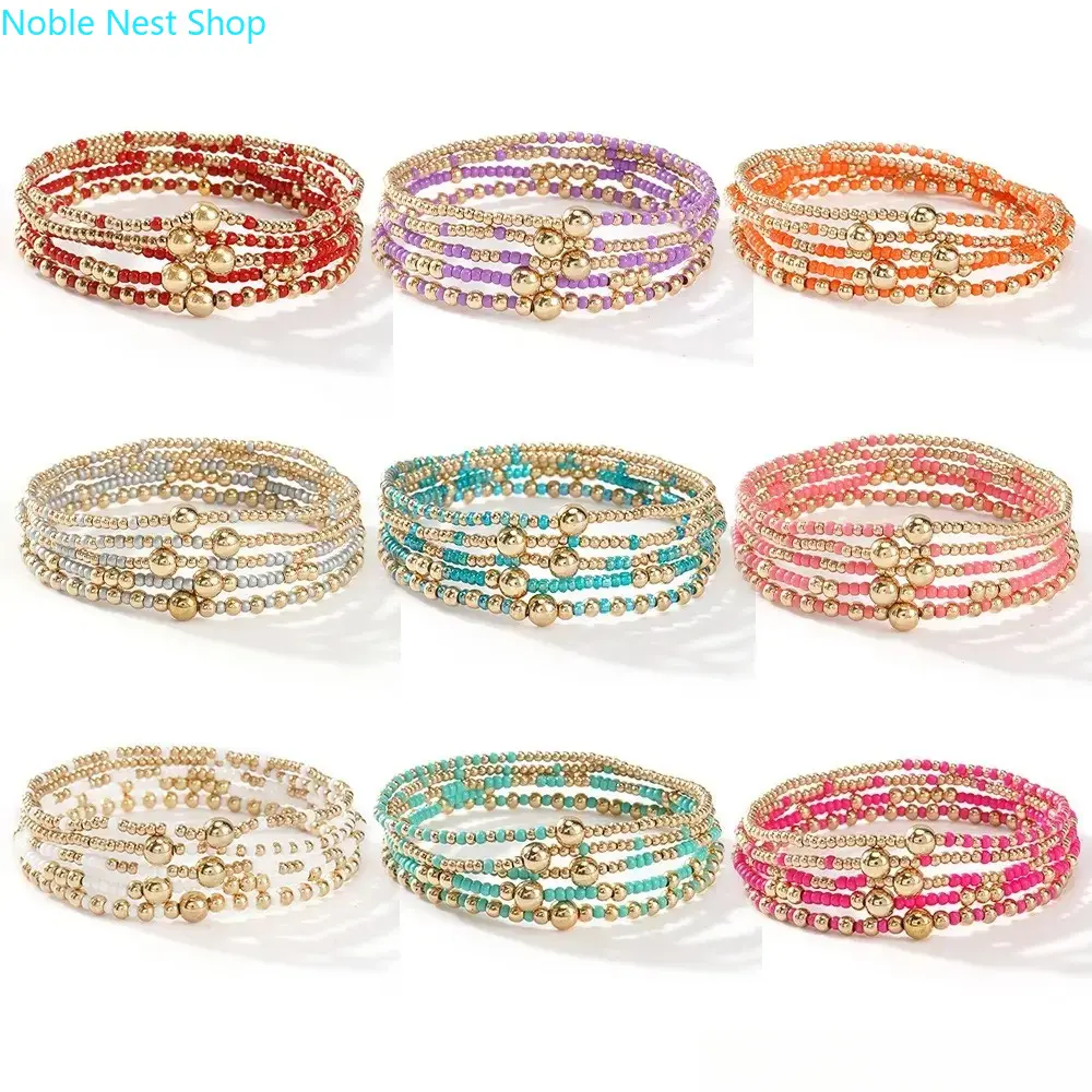Unisex Handcrafted Solid Gold Beaded Bracelets Set Pack - Handmade Stacking Bangles, Premium Wrist Candy, Sporty Jewelry Sets for Daily Casual Outfits, Gold Bracelet Jewelry Sets