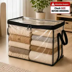 Large Capacity Transparent Plastic Storage Box with Hinged Lid, Durable High-Capacity Organizer for Home, Camping, Travel, Attic, Moving