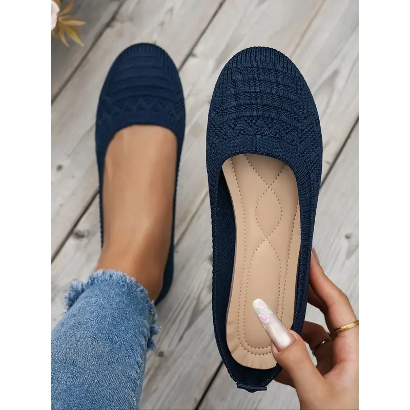 Fashionable Comfortable Low-Top Single Shoes, Round Toe Knit Shoes, Elegant Walking Shoes All Seasons, Textile Upper, Flat, Breathable Durable Shoes, Casual Flat Shoes, Breathable Ons, Breathable Knit Flats
