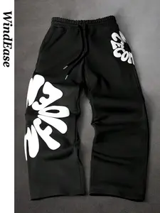 Men's Casual Loose-Fit Bubble Letter Print Joggers, Drawstring Waist Ankle-Length Pants, Spring & Fall Streetwear for Couples