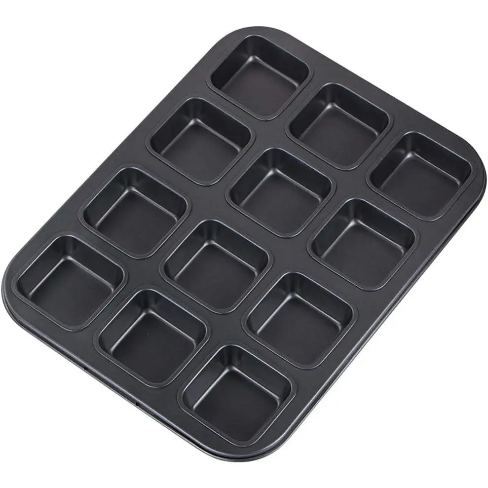 Webake Nonstick 12 Cavity Carbon Steel Mini Brownie Bar Pan, Square Cupcake Baking Pan for Individual Brownies, Breads, Bar Cookies