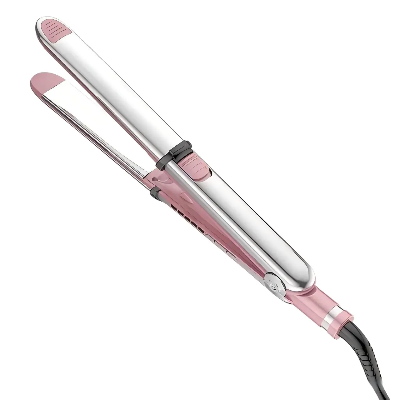 1PC  pink electric mirror titanium alloy stainless steel hair straightener and curler multi-functional styling tool, Durable, fast heating, 5-level temperature control, 360-degree rotating cord design, easy to use, suitable for daily styling