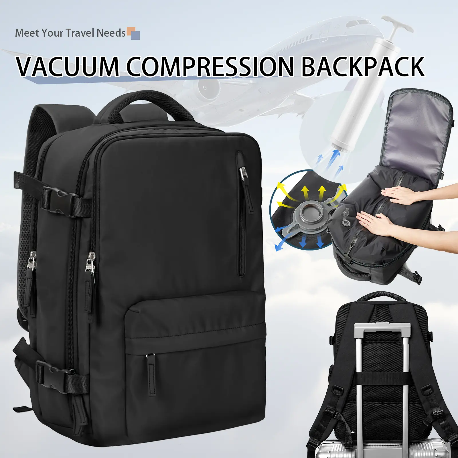 Vacuum Travel Backpack With Pump For Women Men Airline Approved,Carry On Backpack,Large Hiking Laptop Backpacks Waterproof Outdoor Sports Rucksack Casual Daypack Backpacks