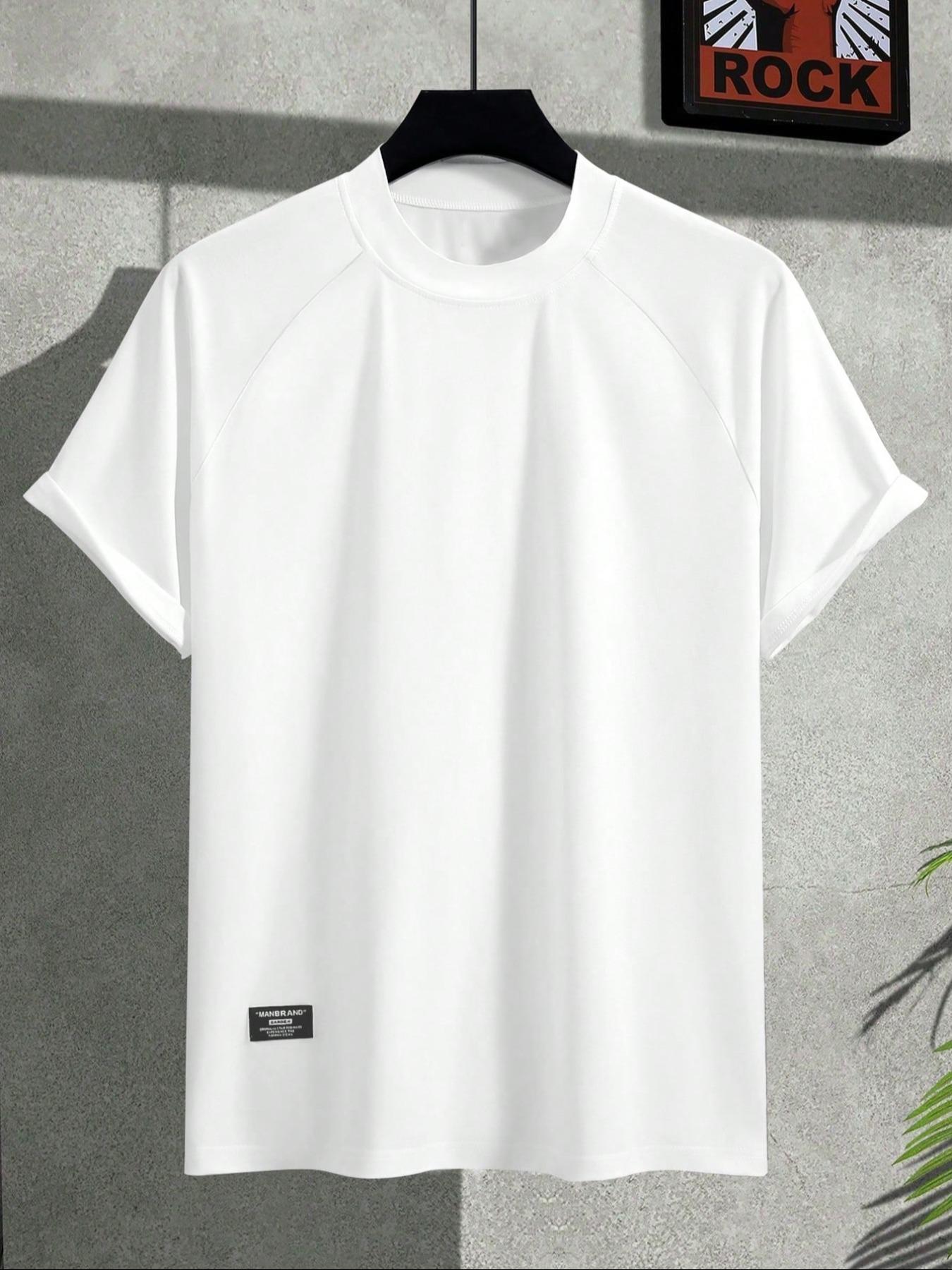 Men's Solid Color Crew Neck Raglan-Sleeve T-Shirt, Ultra-Soft Stretch Fabric, Dry-Fit Sports Tee for Running & Gym Workouts, Gym Workout Tops, Dry Fit Tees, Fitness Clothes