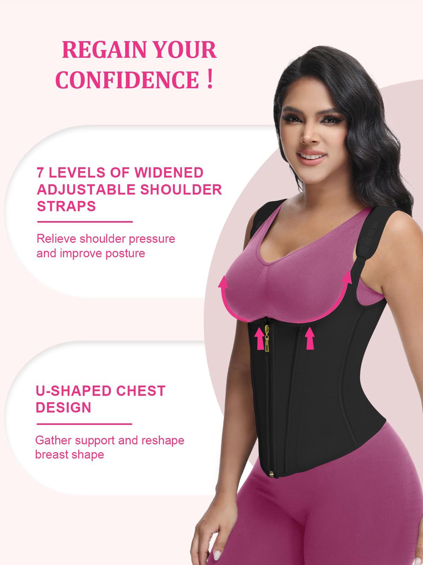 Women's Solid Color Zipper Hooks Waist Trainer Corset, Tummy Control Shapewear Tops, Adjustable Hooks Body Shaper for Women, Firm Tummy Control