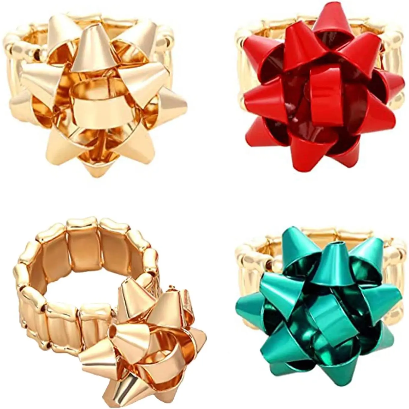 3 Count Christmas Rings for Women Present Bow Shape Flower Rings Adjustable Stretch Bands Ring Holiday Party Rings Christmas Jewelry